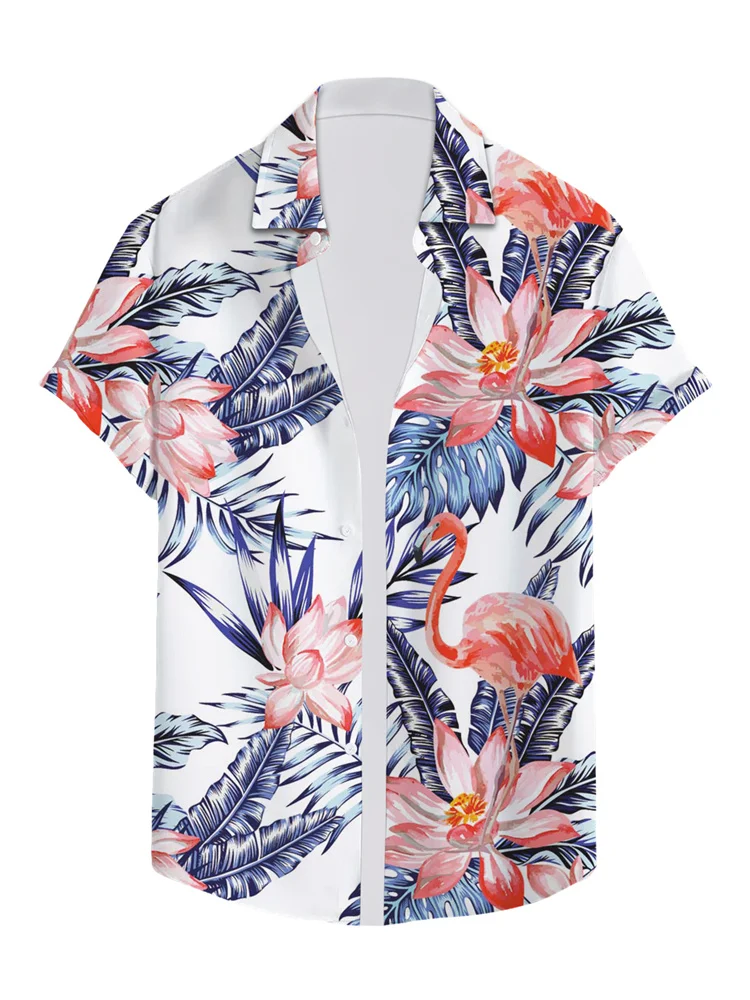 เสื้อเชิ้ตผู้ชายลายดอกไม้ 3 มิติ สำหรับฤดูร้อน พิมพ์ลายสามมิติ ระบายอากาศได้ดี สไตล์ลำลองและวันหยุด แขนสั้น