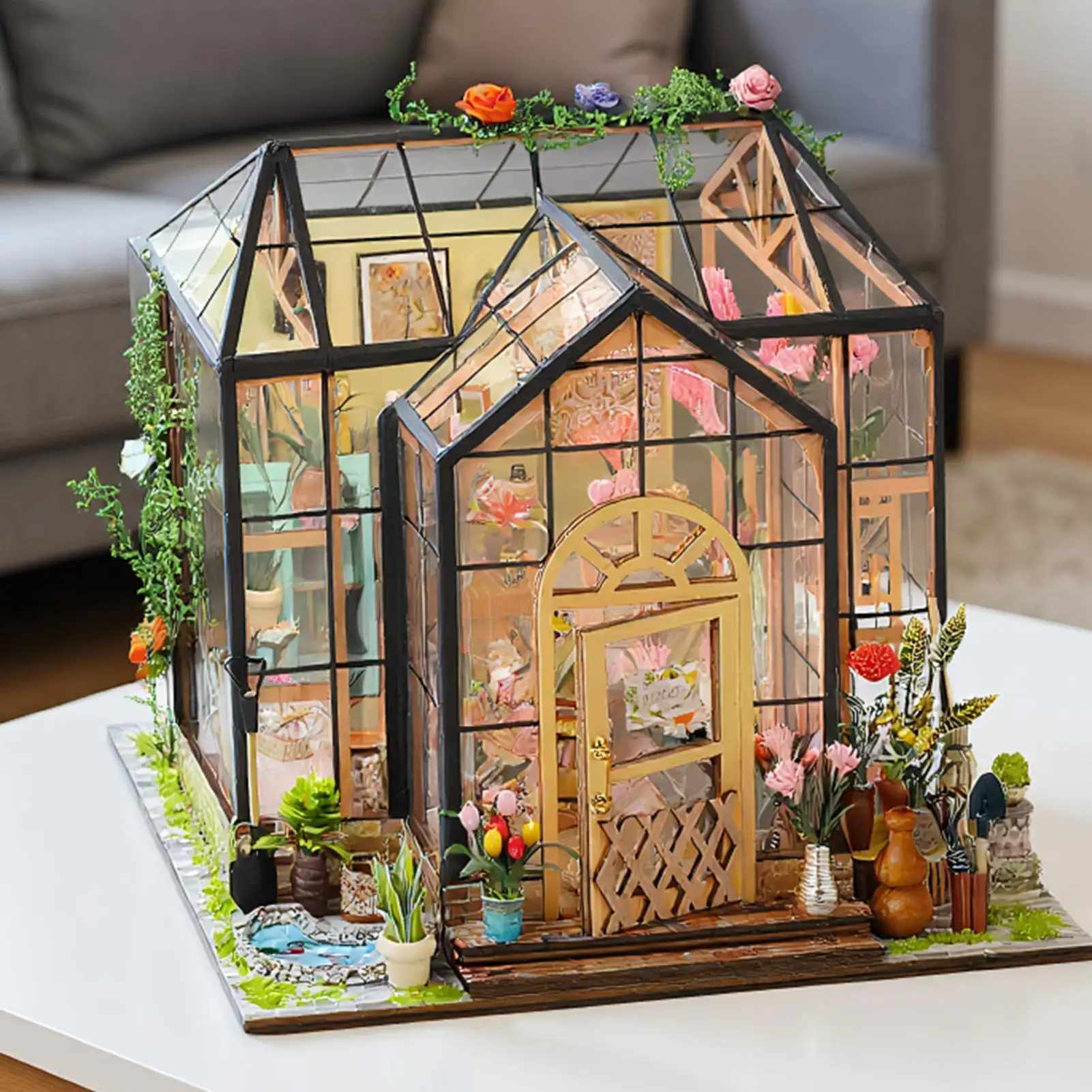 Miniature House Kit 3d Mini Greenhouse Building Kit Decor Display For Shelf Bedroom Room Teens Christmas Halloween Bookshelf