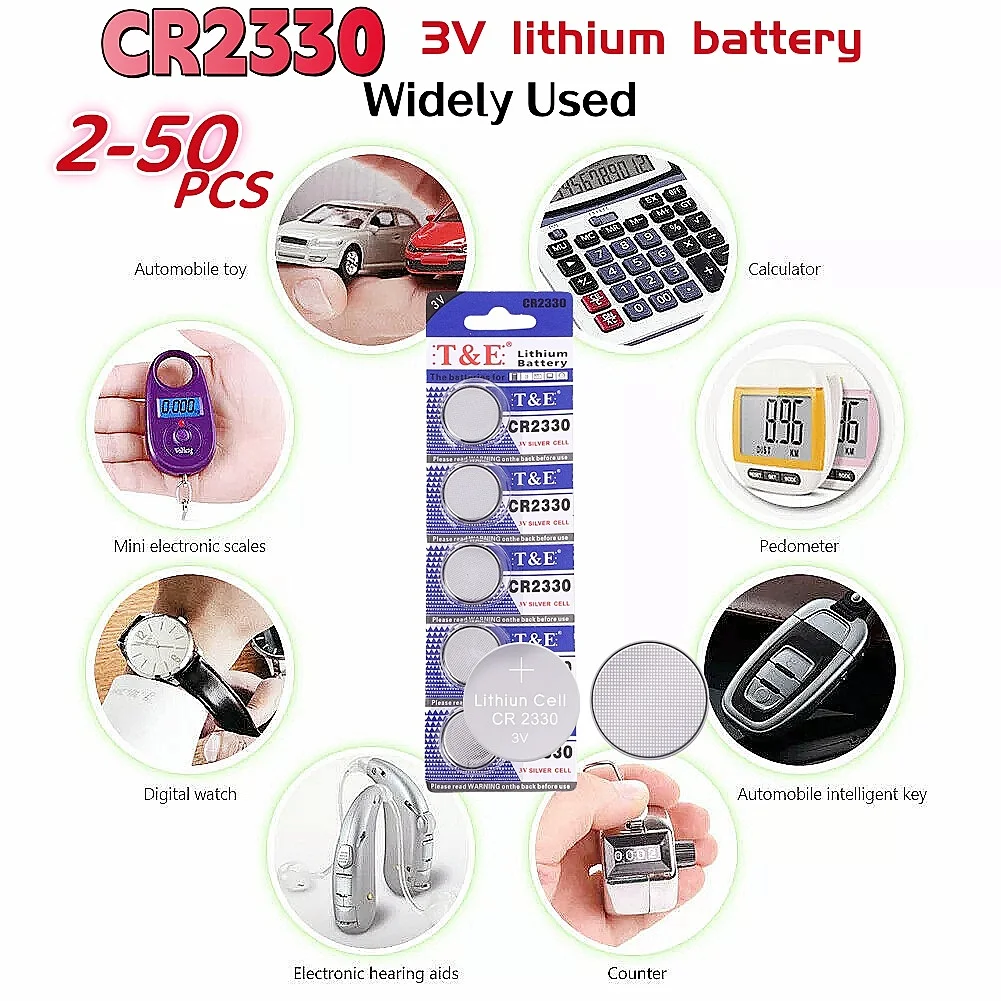 2-50PCS CR2330 battery Button Cell cr2330 3V Lithium Battery BR2330 ECR2330 2330 Car Remote Control LED Flash Coin Batteries