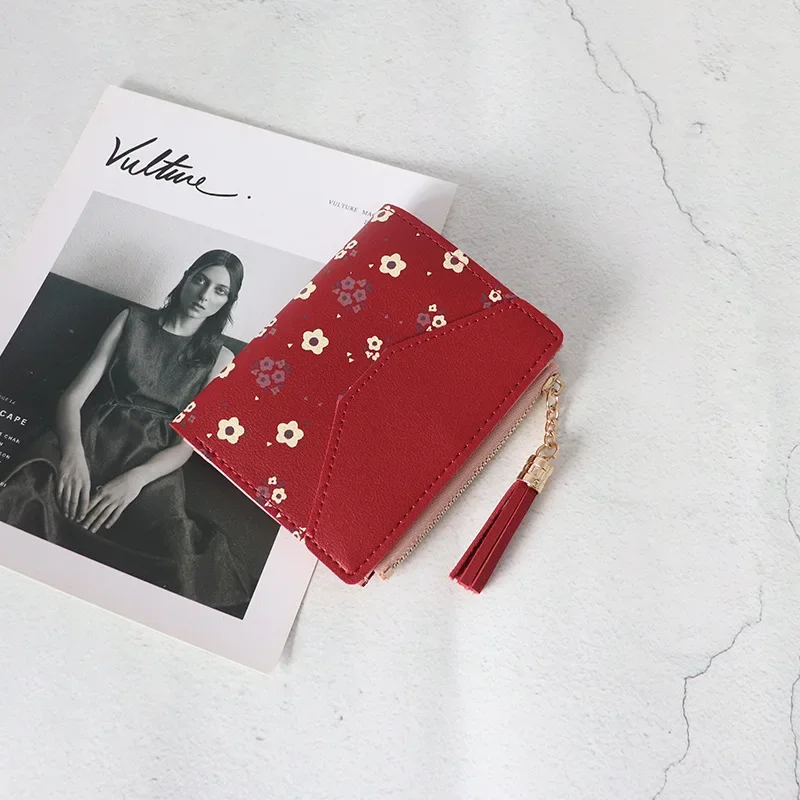 

Flower Small Tassel Wallet Women Short Cute Zipper Wallet for Girl Female Coin Purse Ladies Wallets Carteras Para Mujer