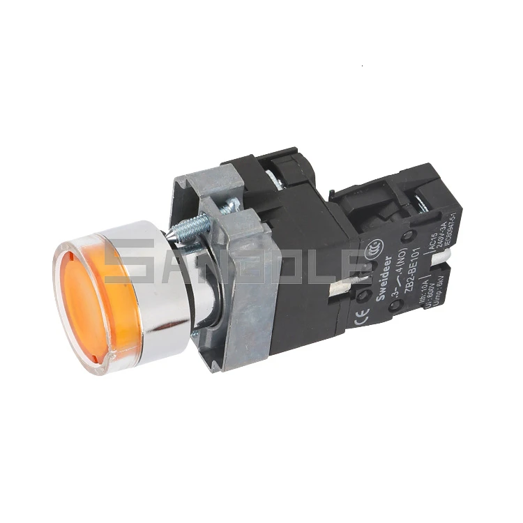 Push Button Switch With Lamp XB2-BW3361 BW3462 Flat Round Indicator Light 12V24V220V Silver Contact Combined