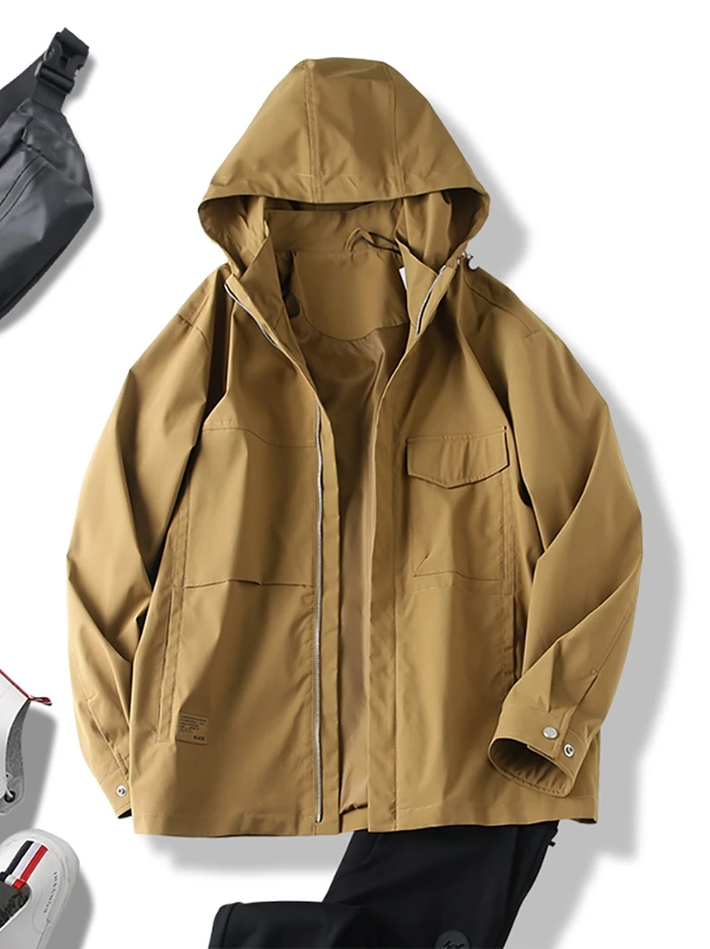 

Men's Casual Faion Windproof Jaet Hooded Autumn Winter New Sle Korean Version Loose Workwear Polyester Fiber 00%