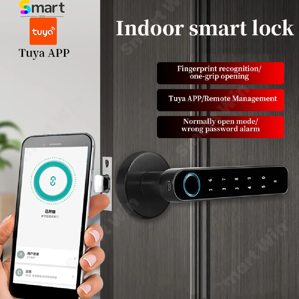 Tuya Smart Fingerprint Door Lock knob Bluetooth Wireless Digital Keyless Entry Door Home Security Remote Lock