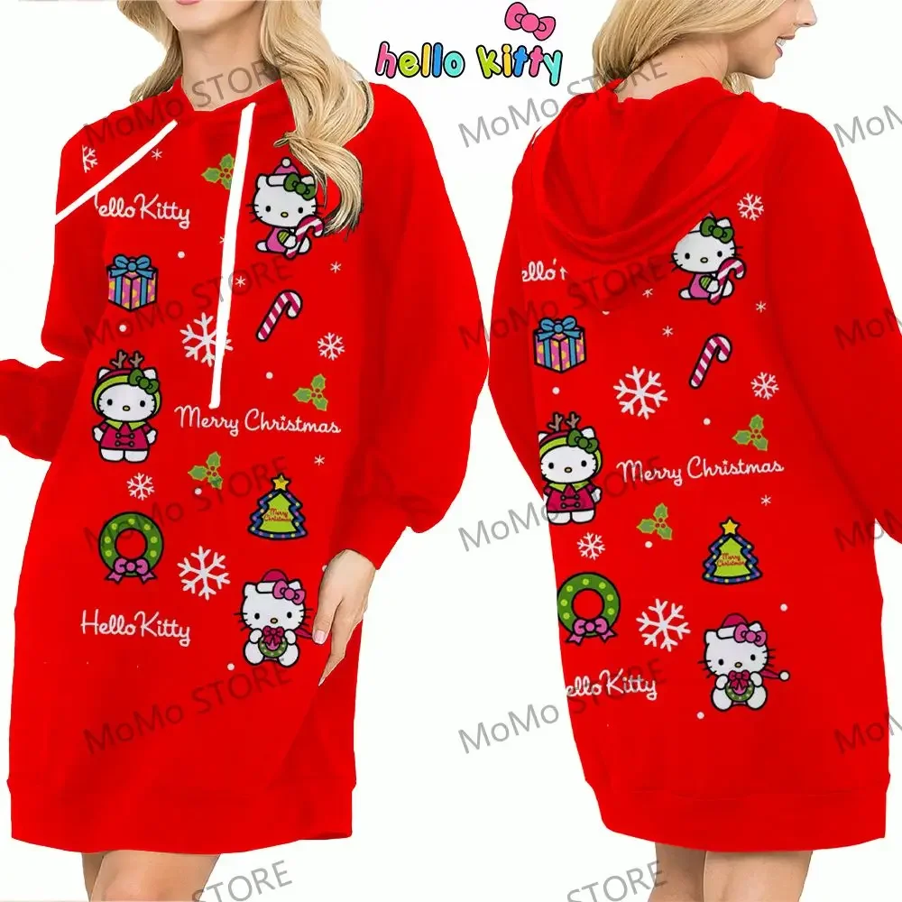 Autumn 3D Print Women\'s Hoodie Dress Winter Hello Kitty Christmas Series Anime 2024 Kawaii S-3XL Y2k Woman Clothes Sweatshirts