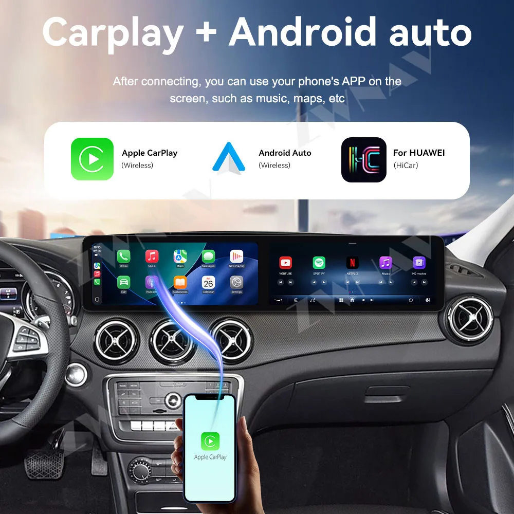 Dual 12.3 inch Touch Screen For Benz GLA 2014-2019 Android13 GPS Navigation WIFI 4G Carplay Car Multimedia Player Head Unit Auto