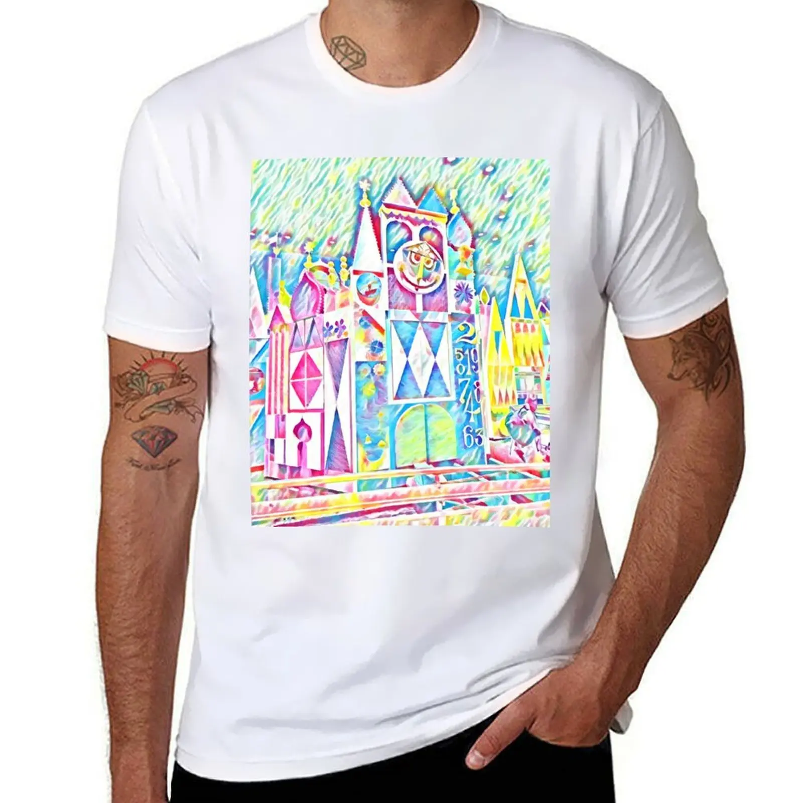 

Small World Clock Colorful Painting T-Shirt man t shirts graphic cotton t shirt pack T-Shirt