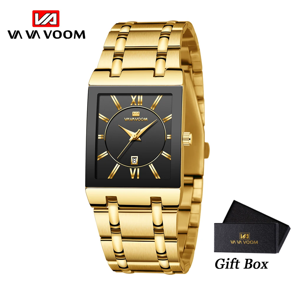 

VA VA VOOM Top Brand Men's Watches Luxury Fashion Square Design Man Quartz Watch Business Calendar Male Clock Black Wristwatches