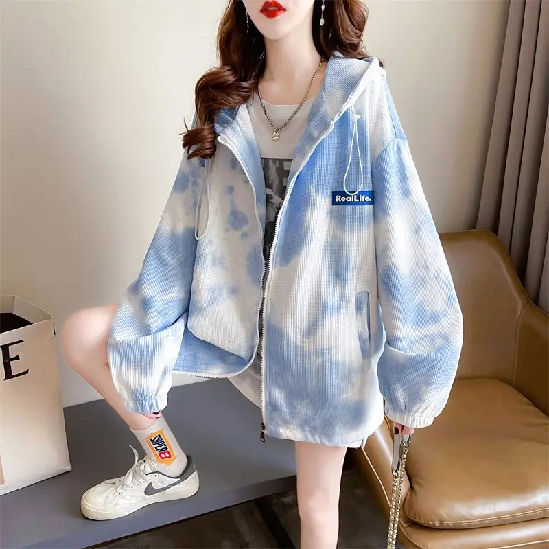 New Tie-dye Jacket Thin Sweatshirt Women High-end Mid-length Jacket Trendy