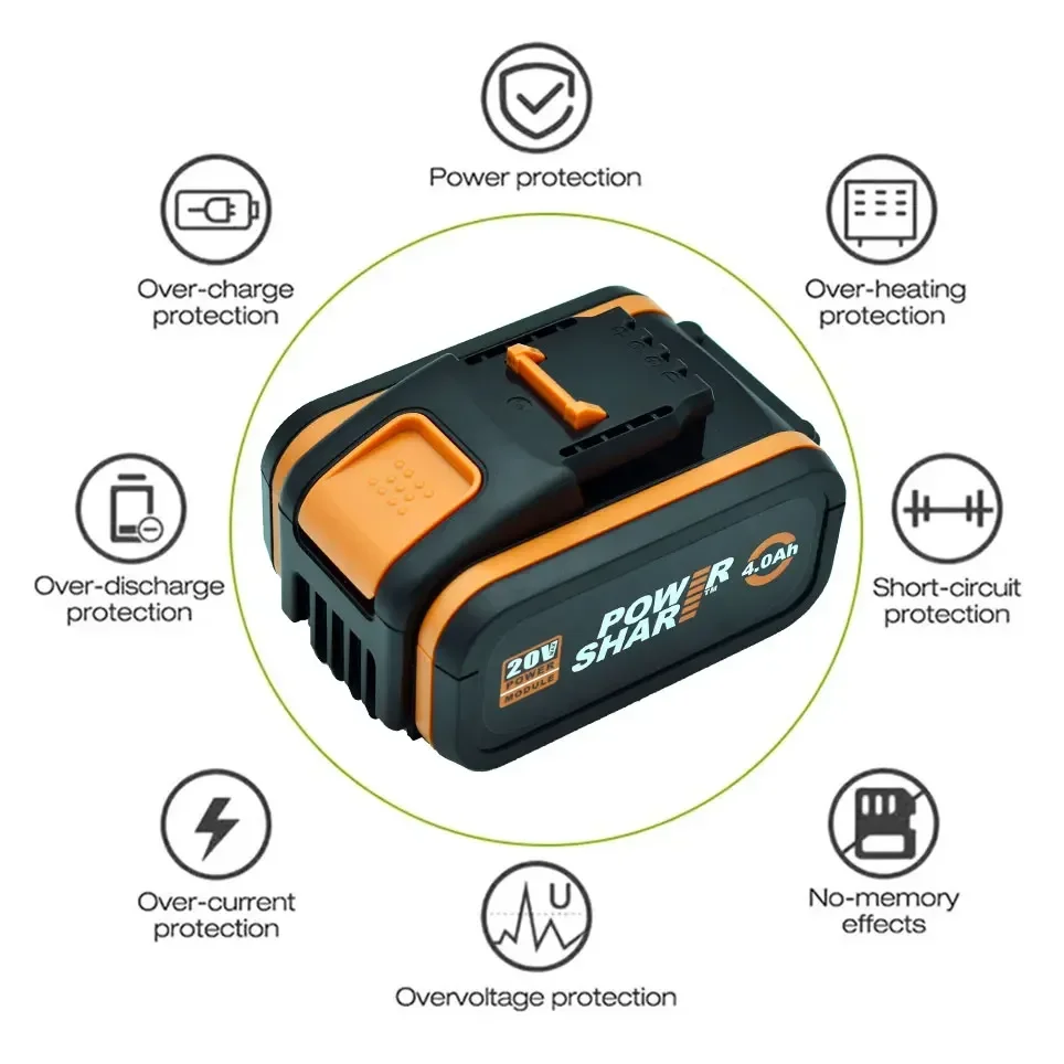 Bateria Li-ion para Worx, 20V, 4000mAh, WX390, WX176, WX79.4, WX372.1, WX800, WX678, WX550, WX532, WG894E, WG629E, WG2