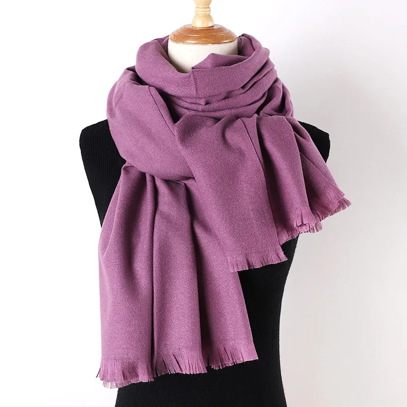 Korean version of imitation cashmere scarf women autumn and winter solid color autumn and winter tassel big shawl wholesale