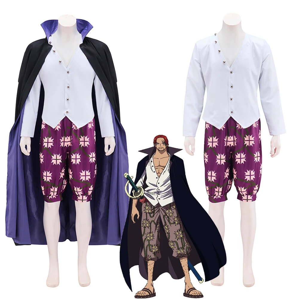 

Red-haired Shanks Cosplay Captain Costume Men's Uniform Suit with Stand Collar Cloak Halloween Carnival Party Disguise Emperors