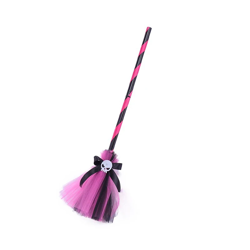 Girls Halloween Witch Broom Ribbons Skeleton Contrast Color Broomstick Costume Accessories