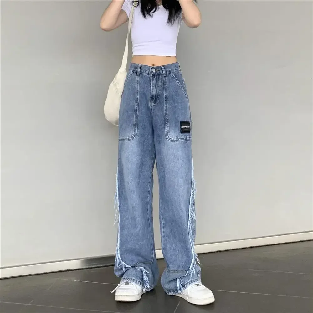 

High Waist Shot Pants for Women Blue Straight Leg Womens Jeans on Sale Basics Clothing Cowboy 2024 Trousers Fashion 90s Gyaru A