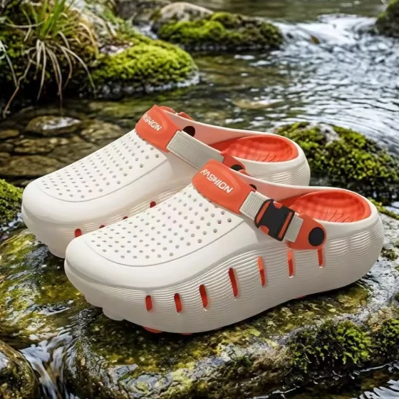 Summer Men's New Outdoor Non Slip Cool Slippers Thick Soled Clogs Cave Shoes One Step Trendy Thick Bottom Odor Proof Beach Shoes image 3