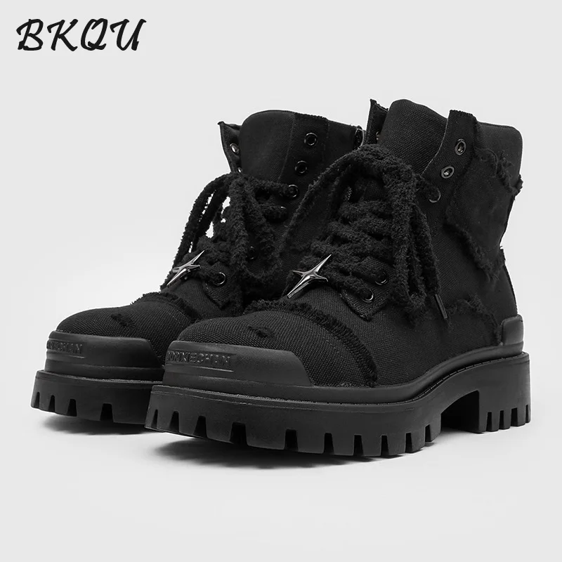 

BKQU Black Thick-soled Derby Shoes for Men, Autumn 2025 Casual High-top Chelsea Commuting Boots with A Big Toe Cap
