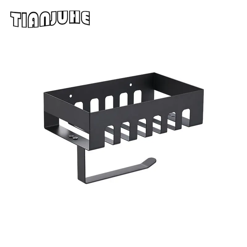 Toilet Paper Holder with Shelf Stainless Steel Wall Mounted Toilet Paper Roll Holder Bathroom Washroom Tissue Matte Black