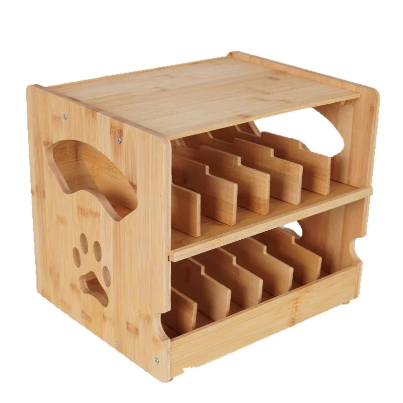 

Creative solid wood double-layer can rack Household wooden pet can storage rack Desktop wooden cat and dog snack rack