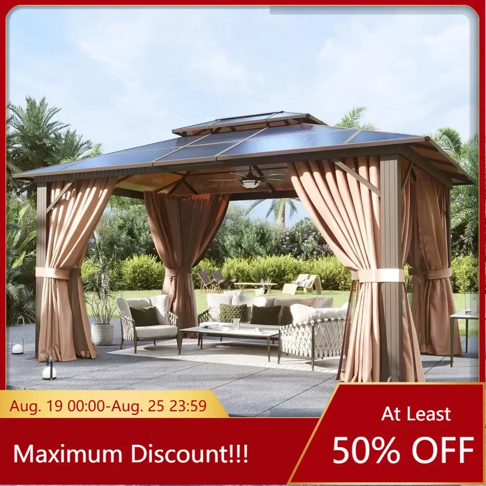 

10x12hard top pavilion aluminum framed permanent pavilion with curtainsandmesh outdoor polycarbonate pavilion double roof canopy