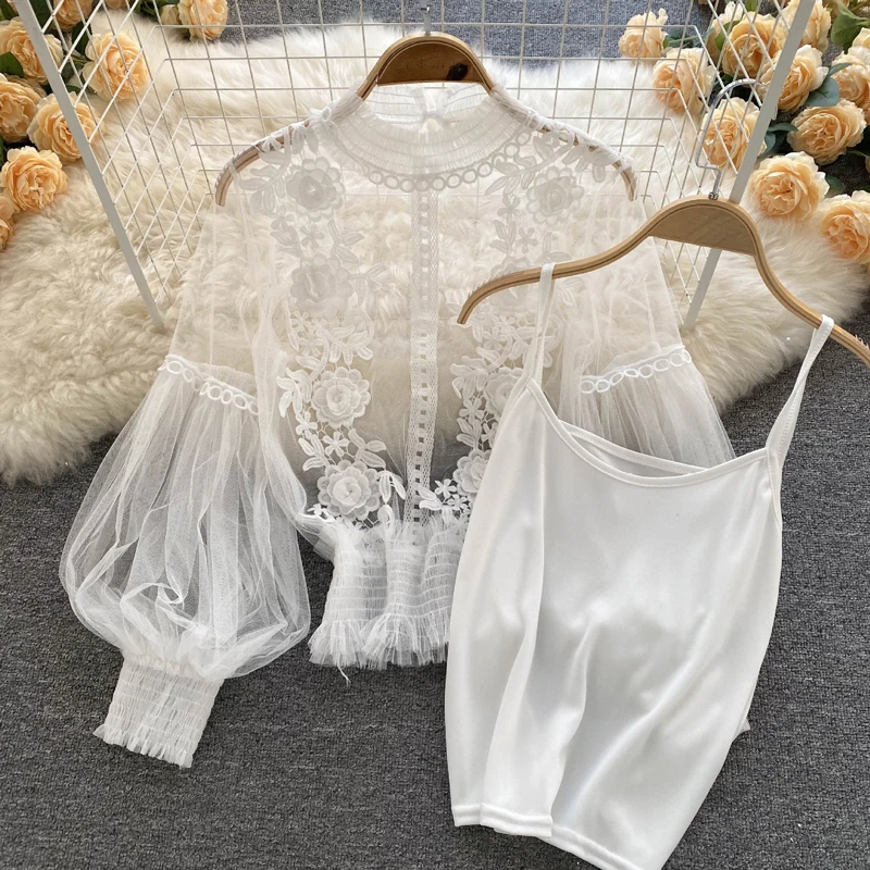 Summer Elegant Lace Blouses Elegante Women's Clothing Casual Long Sleeve Tops 2026 Fashion Casual Solid Color Shirts