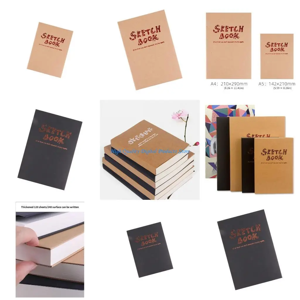 

U2JE Softcover Sketching Pad 200 Sheets Blank 80gms Thick Paper Sketching Notebook Thread Binding Drawing Book for Artist