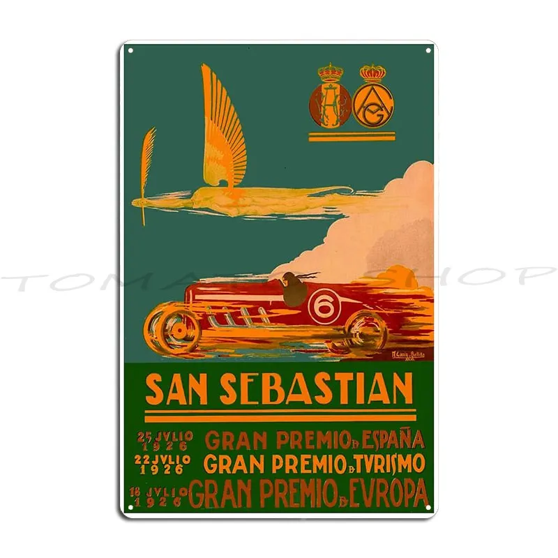 San Sebastian Vintage 1917 Grand Prix Auto Racing Metal Signs Mural Bar Cave Cinema Wall Decor Customize Tin Sign Poster