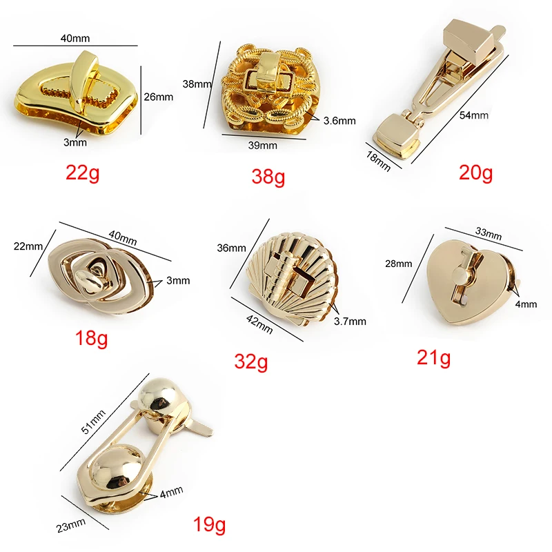 5/20 مجموعات الذهب/K الذهب قذيفة/شكل قلب المعادن بدوره تويست قفل للنساء حقيبة يد محفظة أكياس المشبك إغلاق مشبك اكسسوارات