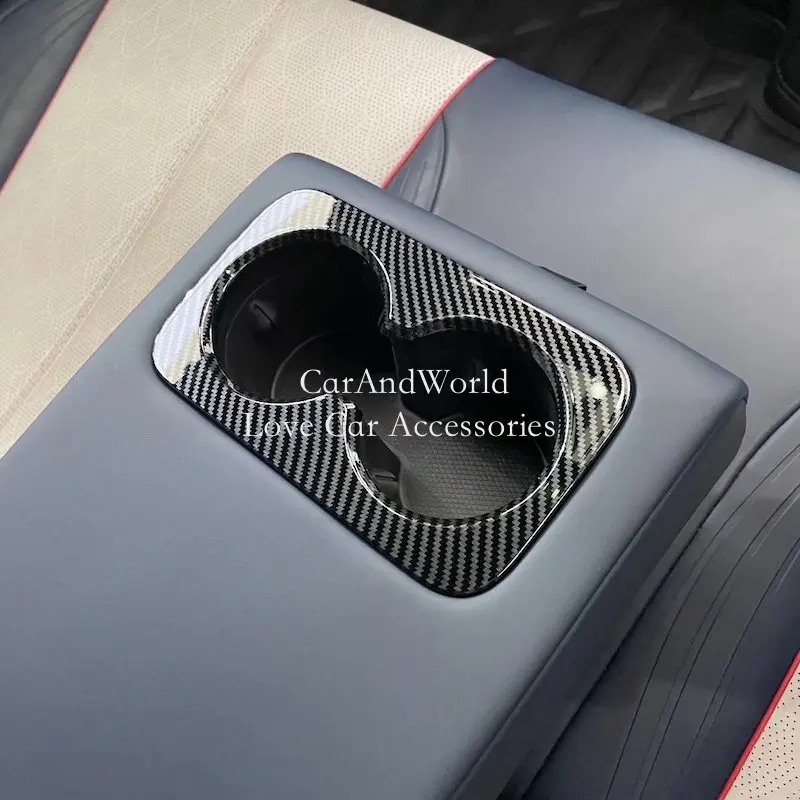 

Carbon Fiber Rear Row Water Cup Holder Frame Armrest Protector Cover Trims Sticker Car Accessories For BYD Atto 3 2020-2023 2024