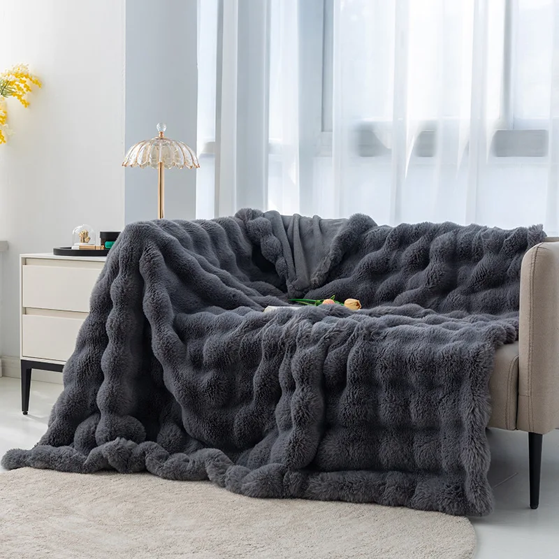 Luxury Soft Faux Fur Throw Blanket Fuzzy Plush Bedspread On The Bed Plaid Sofa Cover Blankets And Throws For Living Room Bedroom