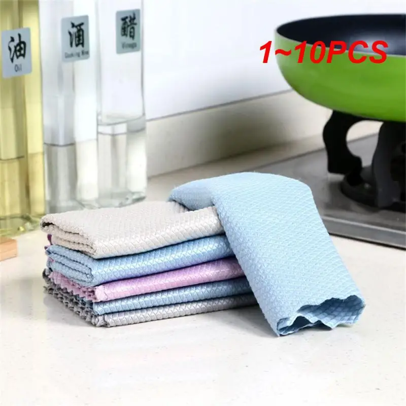 1~10PCS Glass Cleaning Cloth Microfiber Rag Anti-Grease Fish Scale Wipe Efficient Washing Rags no trace reusable For Windows Car