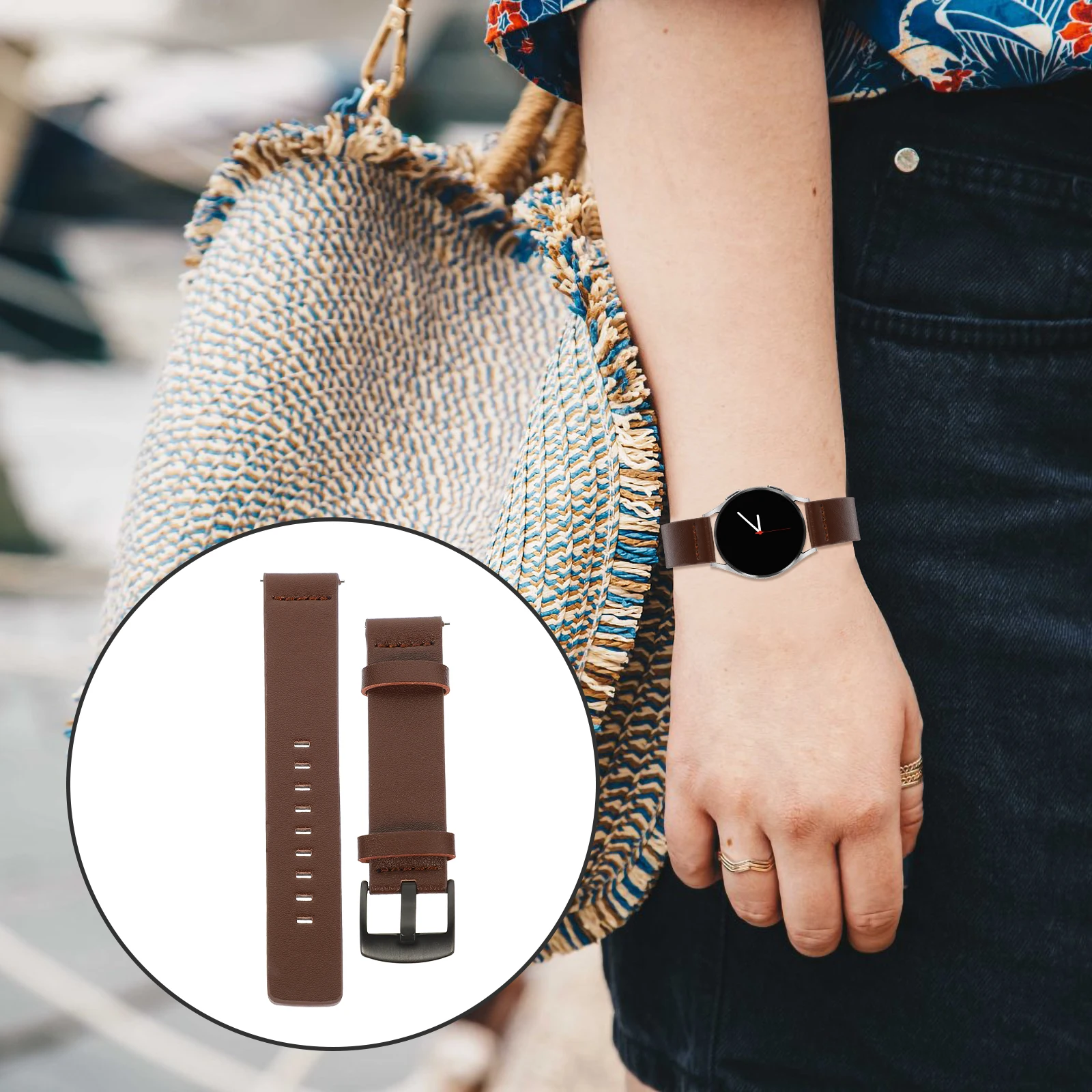 

Replace Watch Strap Bands Ladies Replacement Non-slip Cowhide Brown Man