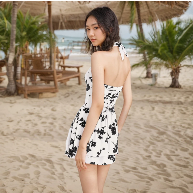 Women's Swimsuit Swim dress Ins One-piece Skirt Japanese Style Sexy Suspender Resort Wear Hot Spring Swimsuit Beach Skirt