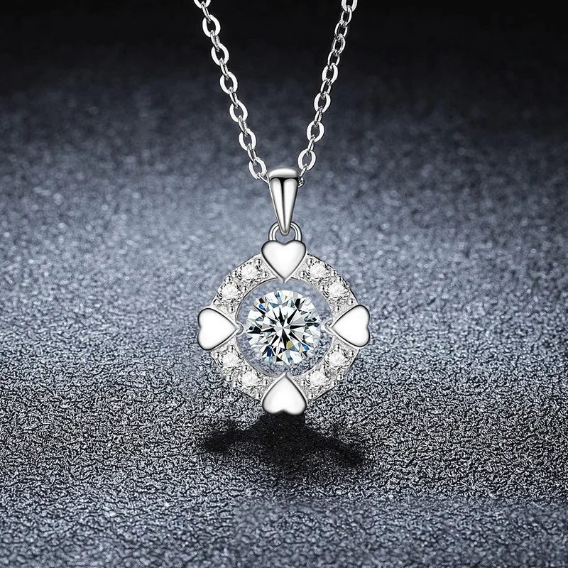 S925 Silver White Gold Plated 1CT D Color Moving Heart Moissanite Pendant Necklace for Women, Elegant Fine Jewelry Gift