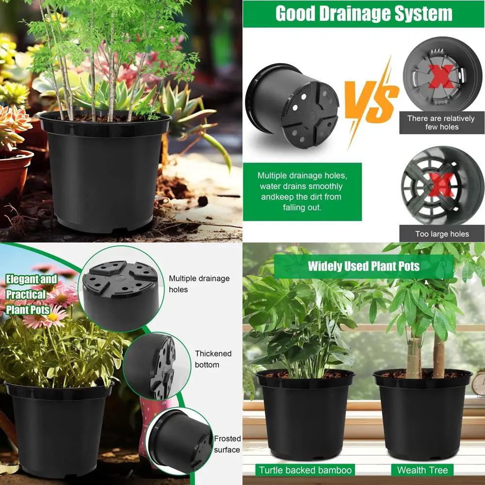 

5-галлонные 12-дюймовые пластиковые детские горшки, контейнеры для растений с дренажными отверстиями, круглые прочные садовые горшки или зеленые в помещении и на открытом воздухе