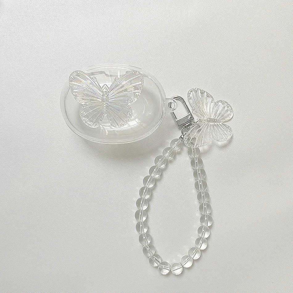 Étui de luxe en silicone transparent pour Samsung Galaxy Buds, Buds +, Buds Plus, Crystal Butterfly, Keychain Shell, Earphone Cover