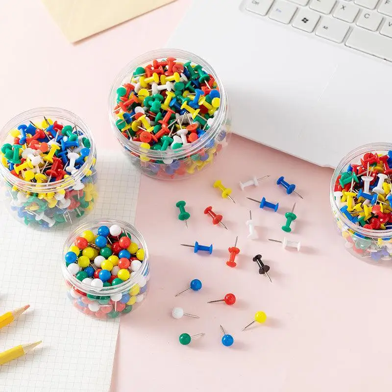 

100pcs/box Multicolor Plastic Tacks Push Pins Assorted Making Thumb Tacks Cork Board Office School Stationery Supplies