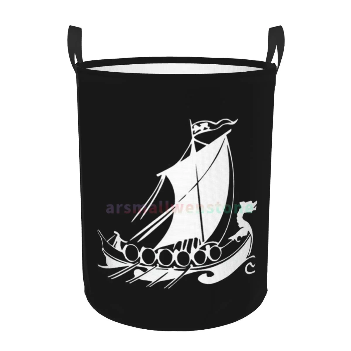 Viking Ship Round Laundry Hamper Storage Basket Toys Clothes Organizer Bin for Home Bathroom Bedroom Dorm Nursery