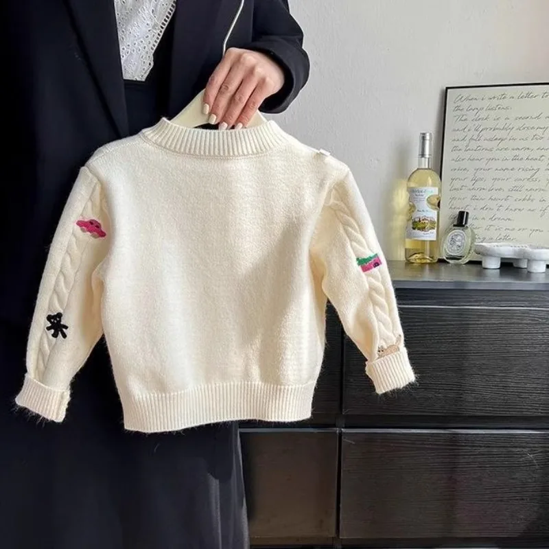 Kinder Mädchen Strickjacke UNITIM Herbst 3-10 Jahre Kinder Mädchen Strickmantel Cartoon-Stickerei Säugling Baby Mädchen Oberbekleidung Mantel – Detail 4