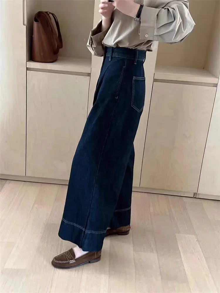 

Girl Bottoms Pant Female Fashion High Waist Bell-bottom Denim Trousers Women's Straight Loose Wide Leg Ankle-length Jeans Street