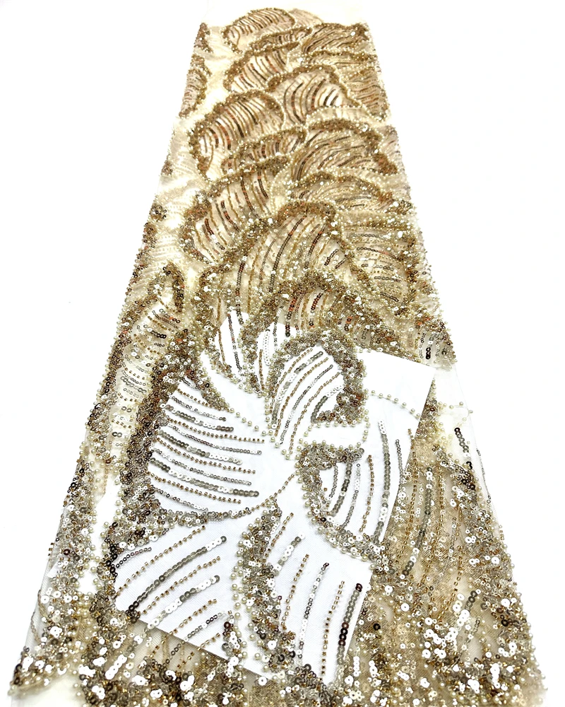 

Luxurious Nigerian African Beaded Lace Fabric High Quality Sequins Embroidery African French Lace Fabric For Sewing Dress
