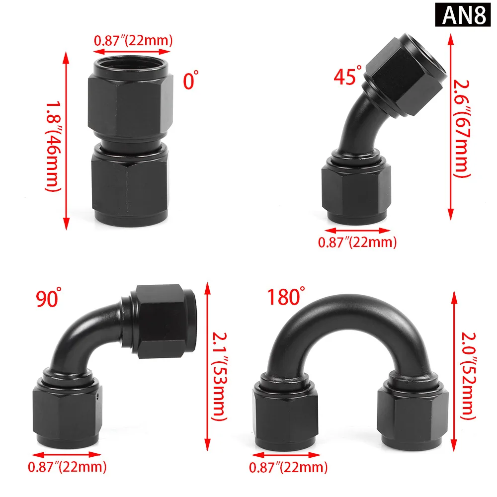 AN 4 AN 6 AN 8 AN 10 AN 12 Female to Female Adapter - Black