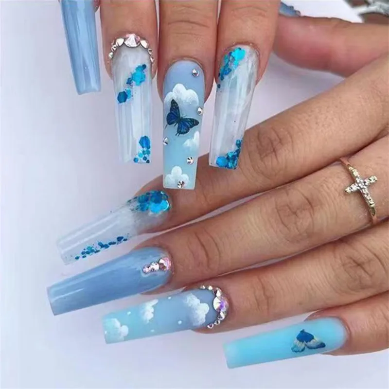 24 unids/set serie ondulada uñas postizas Ocean Lady Simple versátil reutilizable prensa en uñas Kits suministros de decoración de uñas postizas
