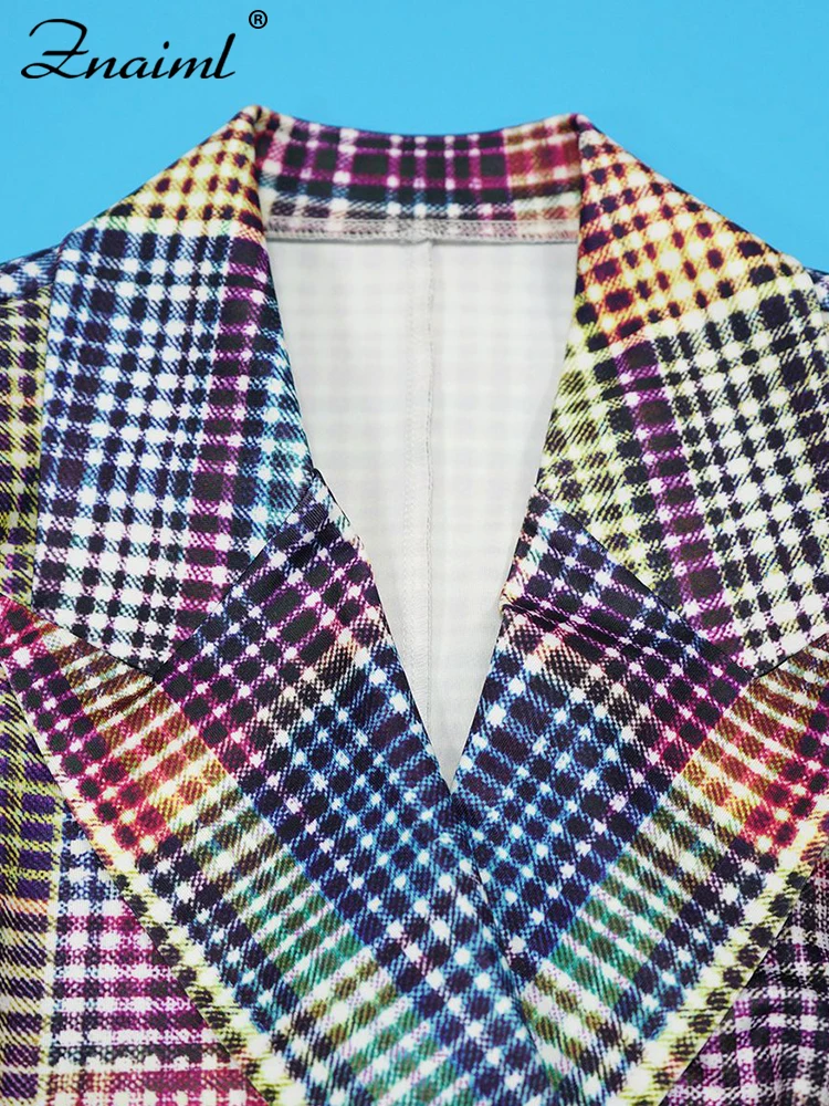 Znaiml Chic منقوشة مطبوعة ضئيلة المرأة السترة البدلة التلبيب سترة بأكمام طويلة وسراويل مستقيمة عالية الخصر 2 قطعة مجموعة مكتب #6