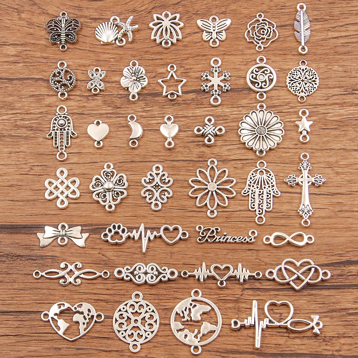 30PCS Mix Styles Alloy Antique Hollow Animal Plant Charms Connector For Jewelry Making DIY Handmade Flower Butterfly Pendant