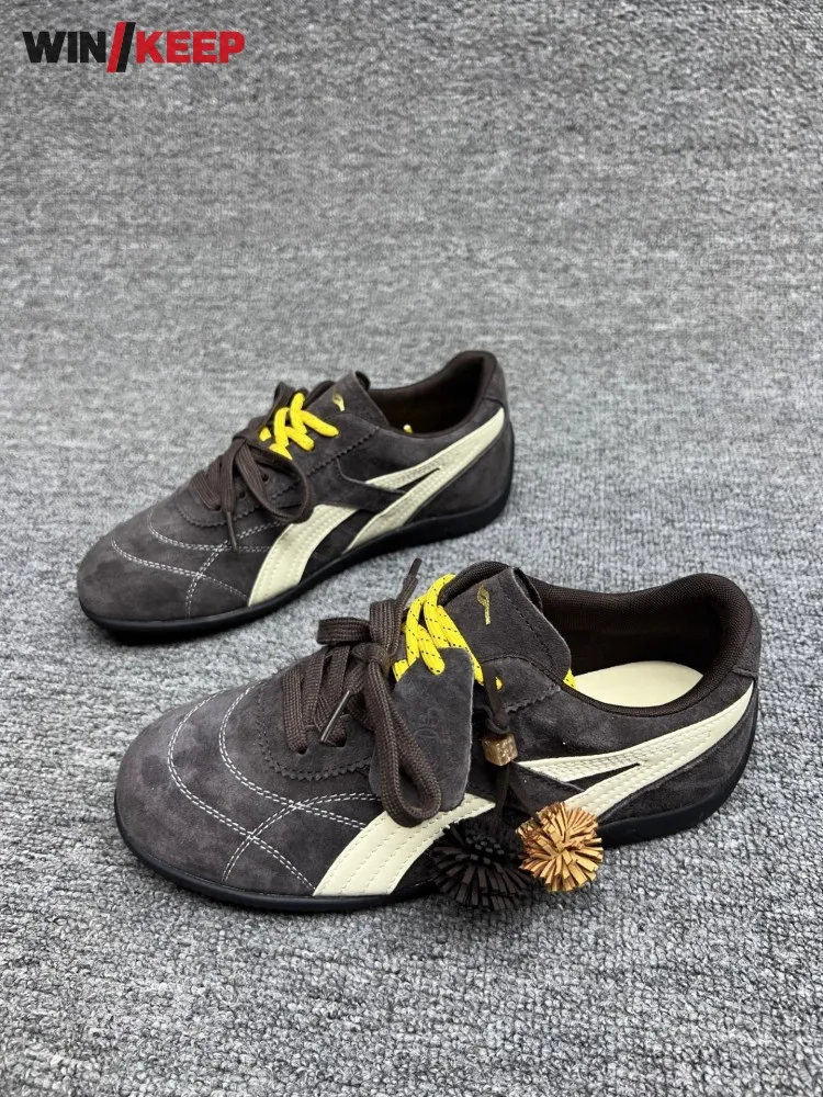 

Womens New Genuine Leather Comfortable Sport Breathable Low Cut Round Toe Female Jogging Sneakers Lace Up Running Trainers Shoes