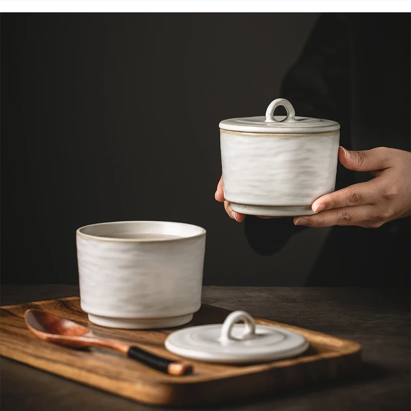 Japanese-style ceramic stew cup household bird's nest bowl with lid baby special steamed egg pot small soup