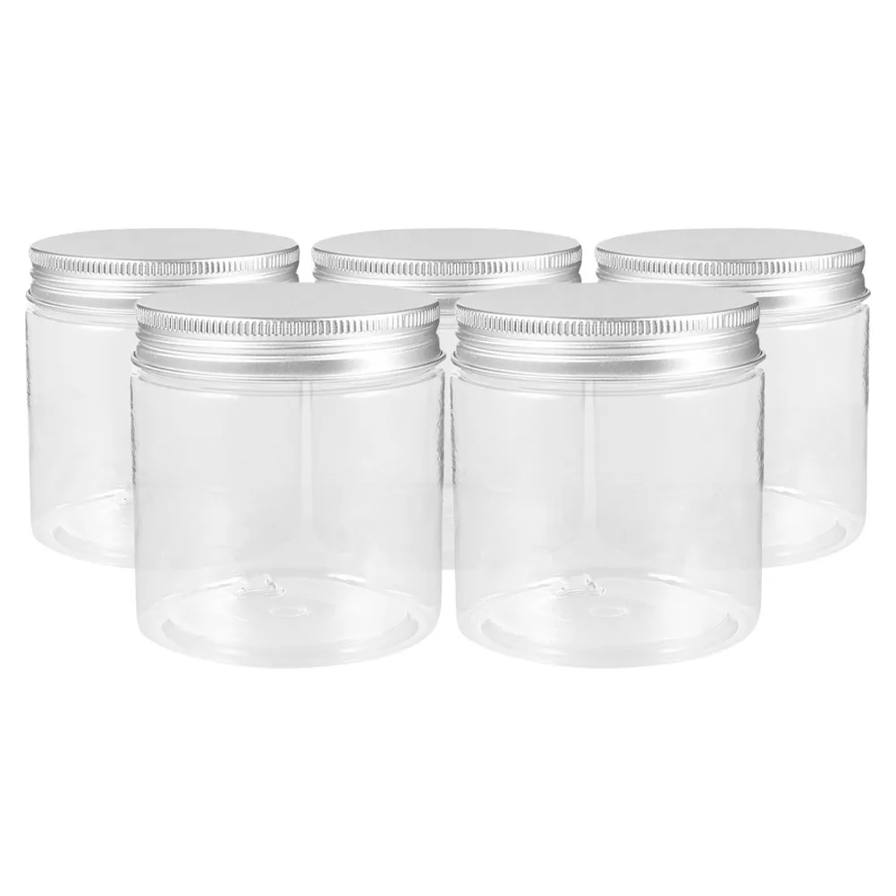 5Pcs Mini Clear Wide Mouth Storage Jars Silver Aluminum Lid Plastic Containers for Kitchen Spice Travel Makeup Sample Cosmetics