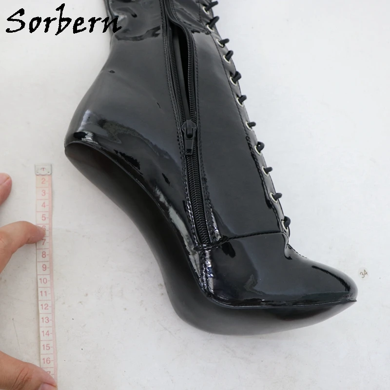 Sorbern Customized Slim Leg Fit Boots Women Knee High No Heels Lace Up Fetish Shoes Round Toe Zipper Up Plush Lining