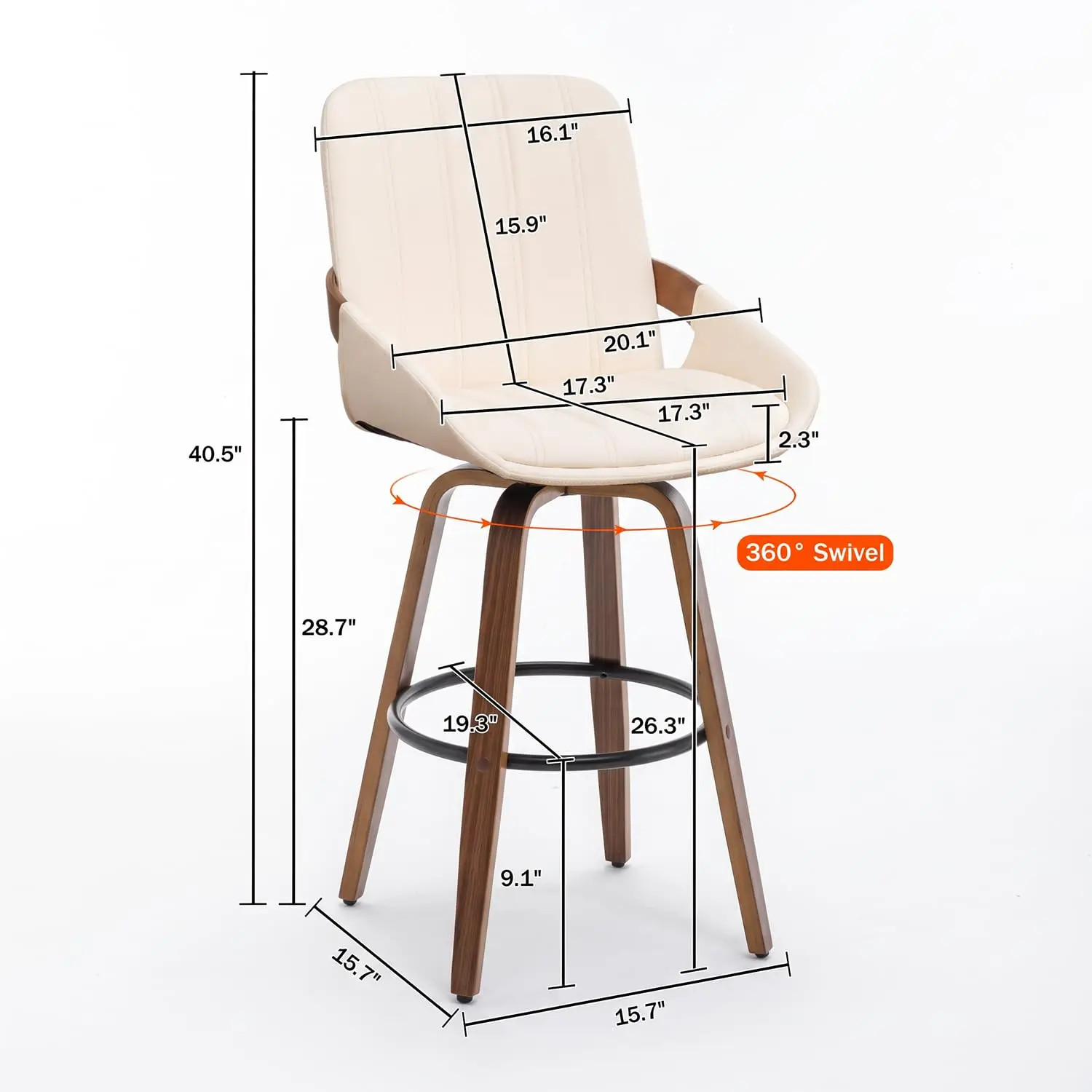 Beige Bar Stools 26 Inch Counter Height Set of 2 Leather Counter Stools with Backs, Mid Century Modern Swivel, Customized