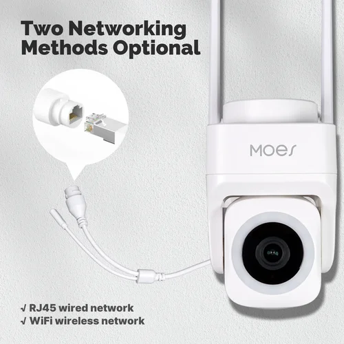 Imagen 2 del producto MOES Tuya WiFi 3MP cámara de seguridad inteligente compatible con red RJ45 inalámbrica y cable IP65 impermeable seguimiento de movimiento noche a todo Color