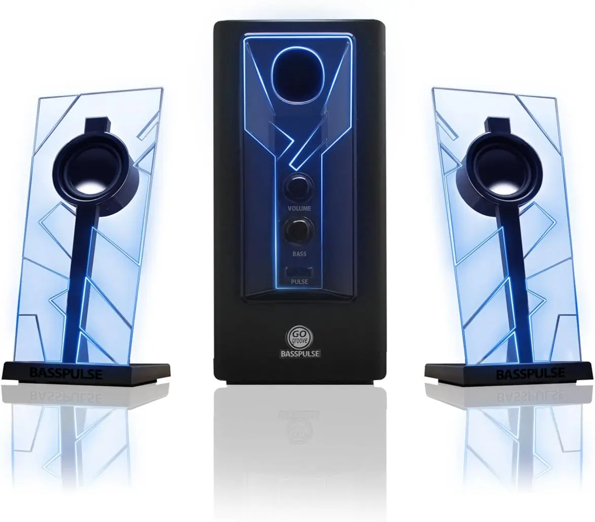 

2.1 Gaming Speakers with Blue LED Lights & Powered Subwoofer, 40W Heavy Bass for PC, Laptop, Desktop Music